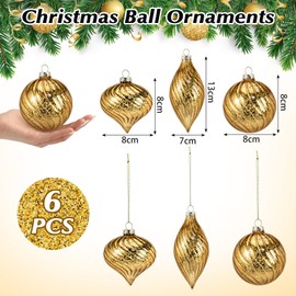Vercraft 6 Pcs Glass Christmas Ball Ornaments, Shiny Heart Hand Blown Glass Ornaments Hanging Balls, Xmas Tree Wedding Holiday Decor for Christmas Tree Decoration (Gold)