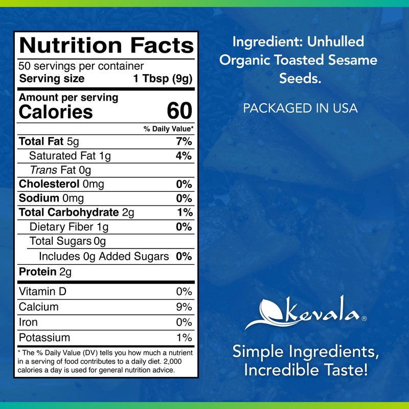Kevala Organic Toasted Sesame Seeds (Unhulled) - Nutritious Snack for