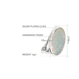 Handmade Luxury Shimmering Small Round Clip on Earrings - Non Pierced Ears for Women - (Style 39 - Painted Sparkly White Silver Jewellery)