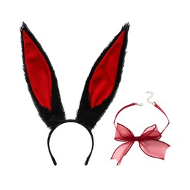 GDFHBD 1 Plush Headband And 1 Neck Rope, Simulated Rabbit Ears Hair Accessories, Bow Necklace, Festive Dressing Props.
