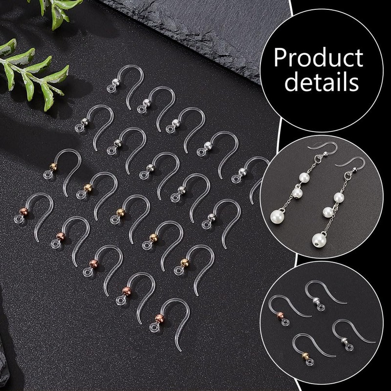 PH PandaHall 100Pcs Plastic Clear Earring Hooks Non-Allergenic Ear Wire,