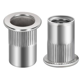 M8 Flange Rivet Nuts, 304 Stainless Steel Rivnut, Knurled Flat Head Threaded Insert Blind Nutserts, Silver, 50 PCS