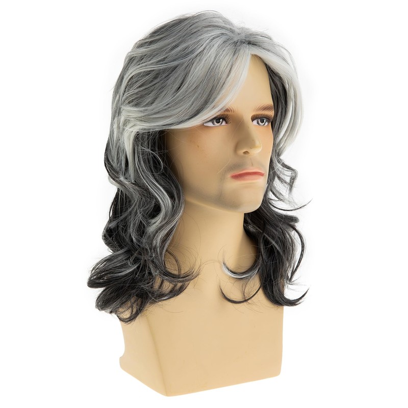 Baruisi Long Wavy Grey Wigs for Men Synthetic Layered Wavy
