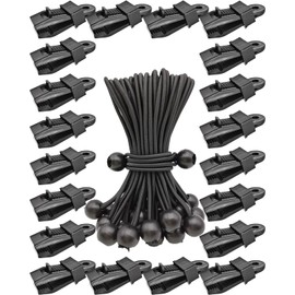 Tarp Clips Lock Grip, 40 Pack Tarp Clamps Heavy Duty and Ball Bungee Cords Set, Tent Clips with 6 Inch Bungie Cord Balls for Awnings Camping, Patio Umbrellas, Pool Awning Cover