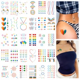 30 Blätter Bunt Temporäre Tattoos Frauen, Regenbogen Fake Tattoos Temporär Mädchen, Temporary Tattoo liebevoll Hals Gesicht Tatoo Sticker Kit, Zum Aufkleben Auf Die Haut