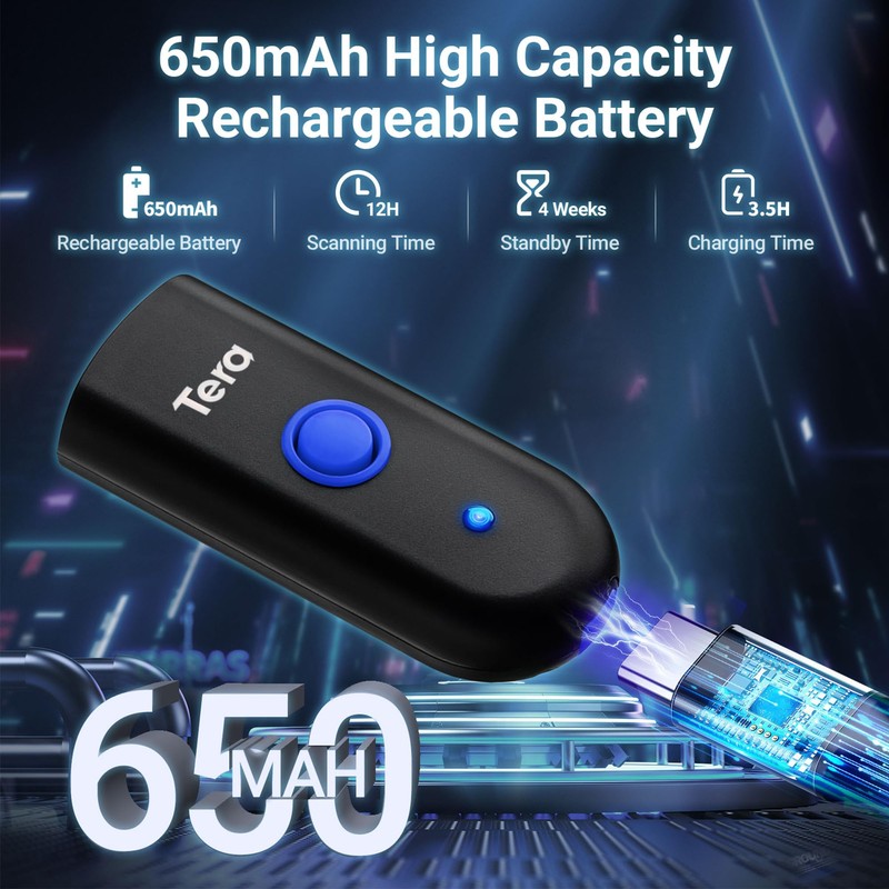 Tera Mini Barcode Scanner Bluetooth 1D Laser Bar Code Scanner