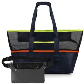 AYSYR Strandtasche Mesh Groß mit Swim Bag Abdichtung,Badetasche für Fitnessstudio,Beach Bag für Reisen Einkaufen und Alltag,Schwimmtasche Damen Großes Fassungsvermögen mit Wasserdichter Handytasche