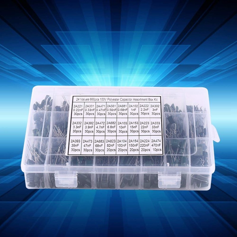 660pcs 24Value Polyester Film Paper Capacitors Set, Great Assortment for