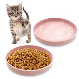 Apatal Silicone Cat Food Bowl Shallow Dishes 5.9in Wide Cats Bowls Set of 2 Kitty Plates Relief Whisker Fatigue Puppy Feeding Bowl for Dry Food and Wet Food Indoor (Round Pink)