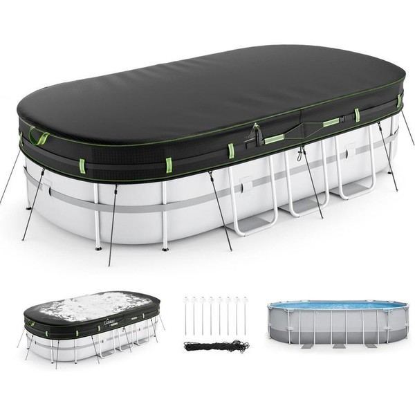 16 Ft Round Winter Pool Cover with Reflective Strips, Swimming