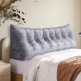 14 lbs Thickened Wedge Pillow Headboard Body Positioner Bed Wedge Pillow Backrest Support Triangular Headboard Pillow for Sleeping with Side Pocket Velvet Positioning Support Light Grey King
