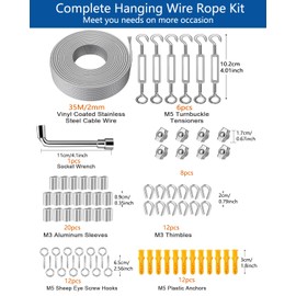 35 m Wire Rope Trellis Set 2 mm Steel Cable Coated Durable Steel Cable Set with Rope Tensioner, Wire Rope Clamp, Steel Cable Coated for Climbing Plants, Curtains, Lighting and String Light Hanging
