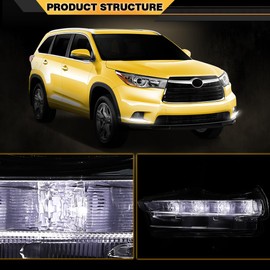 LED DRL Daytime Running Light Driving Fog Lamp Compatible with Toyota Highlander 2014-2016 TO2562100, TO2563100, 814400E020, 814300E020