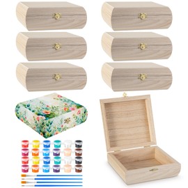 Joyfolk 8 Pack Unfinished Wooden Boxes with Hinged Lid and Clasp, Curved Side Unpainted Wood Keepsake Storage Box for DIY Crafts, Jewelry, Gifts, Wedding Favors (7.28 x 7.28 x 2.72 in)