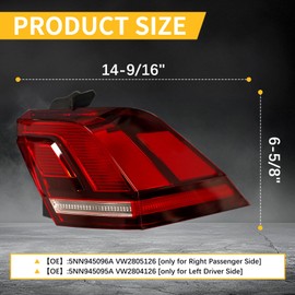 Road Hawk Rear Tail Light Brake Lamp for Volkswagen Tiguan 2018 2019 2020 2021 2022 2023 LED Outer Turn Signal Reflector Tail Lamp Passenger Right Side Replacement 5NN945096A VW2805126