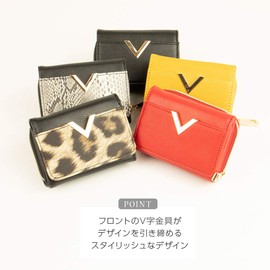 Alto Rose 160137-01 V-Metal Trifold Wallet, Mini Wallet, Women's Wallet, Coin Purse, Black