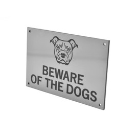 Beware of the Dogs Sign (Staffordshire Bull Terrier) - Easy to See Warning, Indoor/Outdoor Notice, Deterrent Sign (Silver)