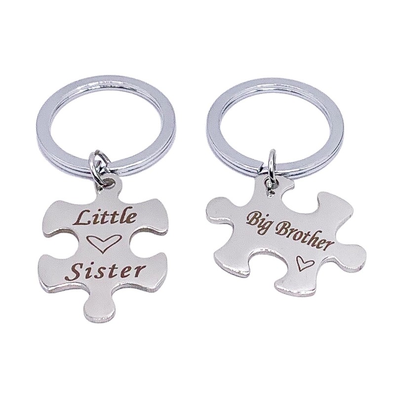 'Little Sister/Big Brother' Puzzle Piece Matching Keychains Set for 2,