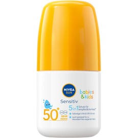 NIVEA SUN Babies & Kids Sensitive 5-in-1 Sun Cream Roll-On SPF 50+, Extra Waterproof Sun Lotion with SPF 50+ as a Practical Roller for Children (50 ml)