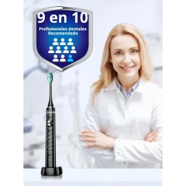 Coslus cepillo eléctrico portátil recargable, 5 modos de limpieza + 6 cabezales de repuesto gratuitos, con estuche de almacenamiento, IPX7 resistente al agua, color negro