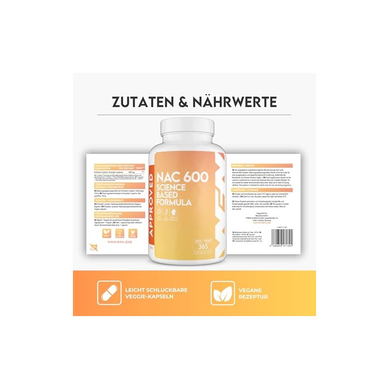 WFN Approved NAC 600 mg per Capsule - 365 Capsules