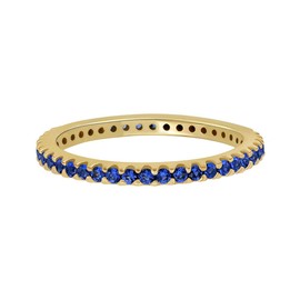 GOURIK 18K Yellow Gold Plated Stackable Created Sapphire Ring For Women - Thin Eternity Band For Stacking - Sapphire Light Weight Wedding Eternity Band Size 7.5