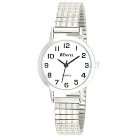 Ravel - Unisex Traditional Watch with Clear Numeral Dial on Expander Bracelet - Silver Tone
