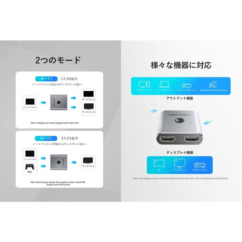 VENTION HDMI Splitter, 1 Input, 2 Output, 2 Input, 1