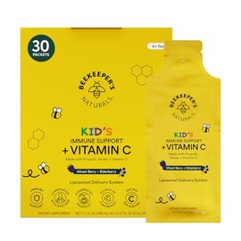 Beekeeper's Naturals Kid's Immune Liposomal Vitamin C, 500 mg Vitamin C, Elderberry, Vitamin D, Propolis & Honey, Kid-Friendly Immune Support - Mixed 