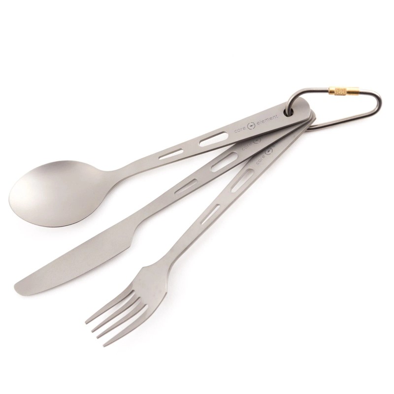Core Element 100% Titanium Three-piece Utensil Set Fork Knife Spoon