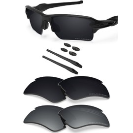 BLAZERBUCK 2 Pairs Anti Salt Polarized Replacement Lenses for Oakley Flak 2.0 XL Sunglass - Black & Silver Chrome