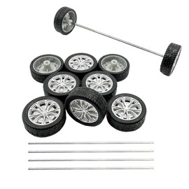 10PCS Small Toy Car Wheels 26mm Model Car Rubber Tire Wheels with 5PCS Shaft Round Axles for for DIY Model Toy RC Car Truck Robot Wheel Replacement Accessories (2x26mm)