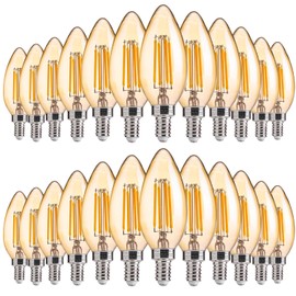FLSNT Amber LED Candelabra Light Bulbs 40W Equivalent, B11 E12 LED Chandelier Bulbs, 2200K Warm White, Dimmable, 330LM, 24 Pack UL,CA65 Listed.