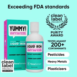 NovaFerrum Yummy 16 Fl Oz | Liquid Iron Supplement for Ages 4 & Up | 18mg of Iron/Tbsp | Gluten Free | Sugar-Free | Raspberry Grape