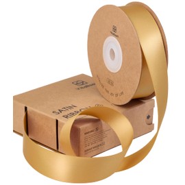 Vitalizart Gold Satin Ribbon 1" x 25Yd for Gift Wrapping, Double Sided Continuous Polyester Gift Ribbon, Thick Fabric Ribbons for Crafts, Bouquets, Party Decorations, Christmas Wreaths & Hair Bows