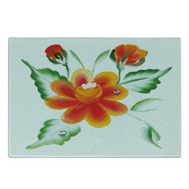 Ambesonne Garden Cutting Board, Watercolor Painting of Daffodils with Green Leaves Cute Aquarelle Flora Bouquet, Decorative Tempered Glass Cutting and Serving Board, Small Size, Orange Green