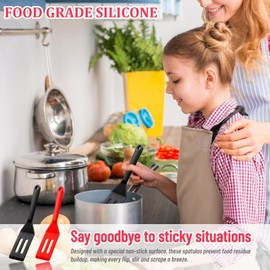 Silicone Brownie Spatula Set, Heat Resistant, Non-Stick Kitchen Turner for Eggs, Crepe, Steak, Pizza (2, Black+Red (Set C))