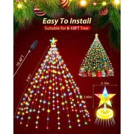 Christmas Tree Lights, 9.8FT 480LED Portable Christmas Lights with Glowing Circle & Star Toppers, 8 Modes Colorful Bright Tree Lights Outdoor & Indoor, Snowflake Fairy Lights for Xmas Tree Decorations
