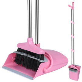Pink Broom and Dustpan Set, Broom with Dustpan Combo Set for Home Office Kitchen(Pink)