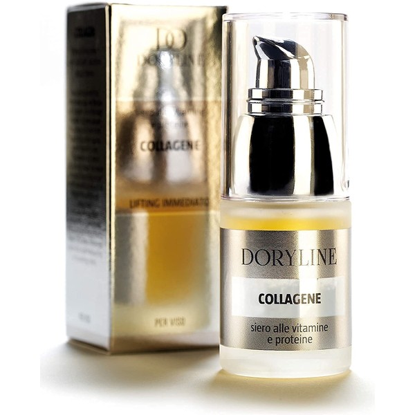 DORYLINE Super Nutritious Collagen Face Serum 15 ml, 100% Made in Italy Serum with Natural Vitamins and Proteins, Base for Anti-Wrinkle Face Cream, Elastising and Regenerating Serum.