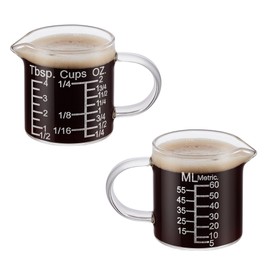 Ackers Etching Scale Measuring Glass -[Insulated handle | V-Shaped Spout]-Made of High Borosilicate Glass Measuring for Kitchen or Restaurant, Easy to Read, 60 ML (2 Oz) 丨(2 Pack)