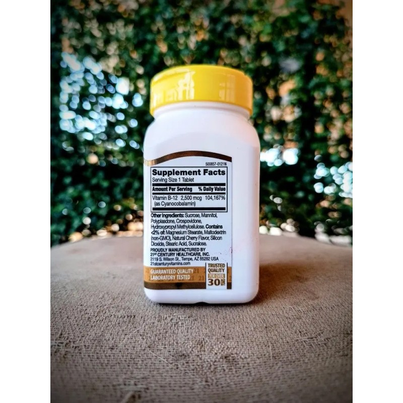 Suplemento Tabletas Sublinguales 21st Century Vitamina B12 Sabor Cereza Bote