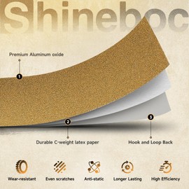 Shineboc 12m x 70mm Hook and Loop Sandpaper Roll, Aluminium Oxide Abrasive Sanding Paper for Sanding, Polishing and Rust Removal, 60 Grit