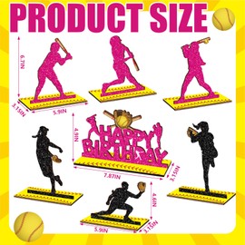 7 Pcs Softball Party Table Decoration Wooden Softball Table Centerpieces Birthday Party Table Signs Team Softballs Player Silhouette Centerpieces for Birthday Party Supplies