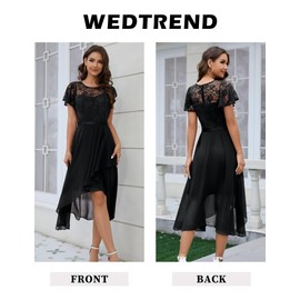 Wedtrend Black Homecoming Dresses with Sleeves Midi Dress for Cocktail Women's Modest Bridesmaid Dress Evening Party Lace Prom Dress for Teens WT0303BlackXL