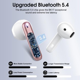 Wireless Earbuds, Bluetooth 5.4 Headphones in Ear Buds, HiFi Stereo Wireless Earphones with 4 ENC Noise Cancelling Mics, 40H Wireless Headphones with IP7 Waterproof, Dual LED Display USB C, Rose Gold