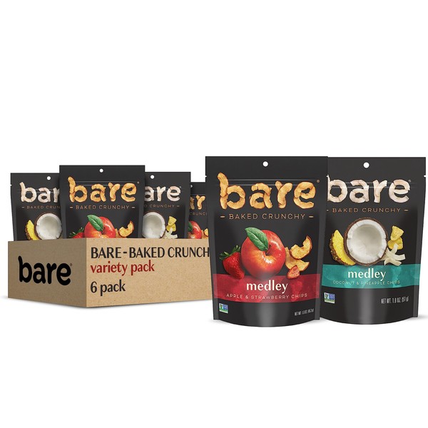 bare Medleys Fruit Snack Pack, Gluten Free Snacks, Apple Strawberry and Pineapple Coconut Flavor Variety (6 Count)