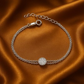 Sreema London Silver Bracelet Cubic Zirconia Bracelets Dainty Link Bracelet for Women. (Pave bracelet)