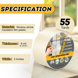 FIFIFO Transparent Window Weather Sealing Tape，2-Inch x 55 Yards Window Draft Isolation Sealing Film Tape，No Residue Insulation Tape for Keeping Doors and Windows Clean (5cm x 50m)