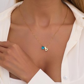 Initial Birthstone Necklace for Women Trendy , Dainty 14K Gold Necklace with Initial Birthday Gifts for Her Teen Stuff Letter A-Z Pendant Mothers Day Necklaces Gifts for Mom Daughter Sister Christmas Jewelry (E, 02-Feb-Amethyst)